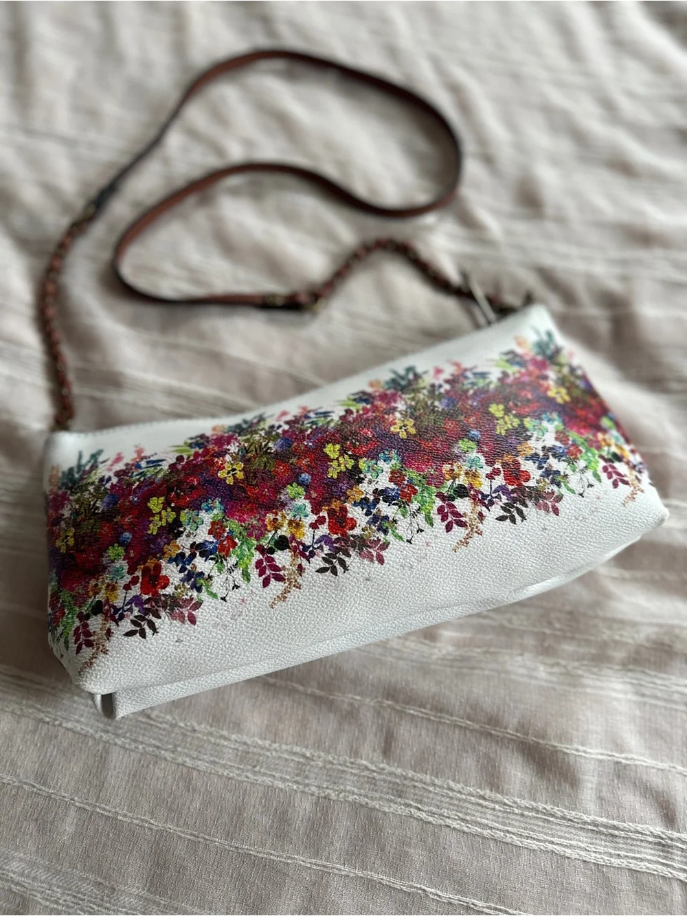 Elliott Lucca White Multicolor Bouquet Artisan Crossbody Demi Bag  NWOT